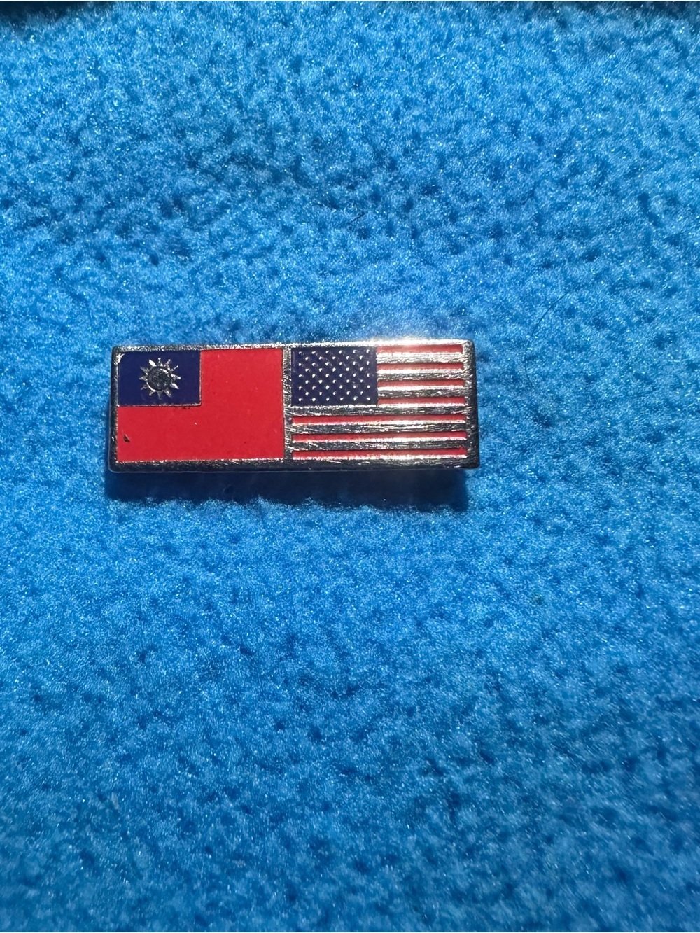 Dual Flag Enamel Pin - Taiwan & USA - Red, Blue, White